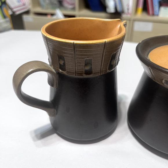 Vintage KASUGA Stoneware Sugar Bowl & Creamer Set Handcrafted in JAPAN - Picture 2 of 7